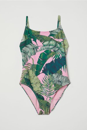 Swimsuit with lacing - Pink/Leaf-patterned - Ladies | H&M