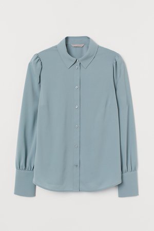 Puff-sleeved Blouse - Dark turquoise - Ladies | H&M CA