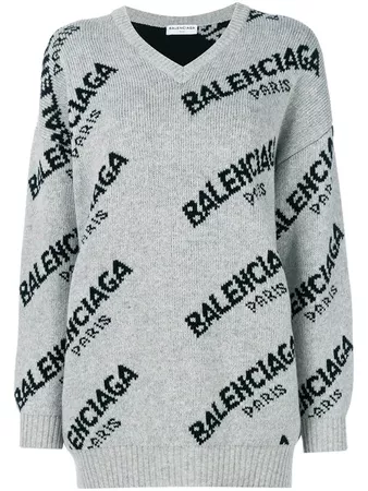 Balenciaga Jacquard Logo V Neck Sweater - Farfetch