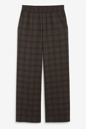 Wide leg trousers - Brown check - Trousers - Monki WW