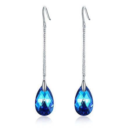 Amazon.com: Alaxy "Blue Ocean" Dangle Hook Earrings made with Swarovski crystals, Aquamarine Pierced Earrings with Lock, Jewelry Gift for Women, Gift bag included: Clothing