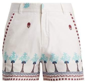 Le Sirenuse, Positano - Palm Border Print Cotton Shorts - Womens - Blue Multi