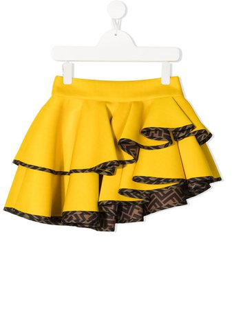 Shop yellow & brown Fendi Kids logo-print ruffled skirt with Express Delivery - Farfetch