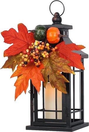 Amazon.com: DECORKEY Fall Decorations for Home, Candle Lantern Decorative Thanksgiving Indoor Outdoor Decor, 14" Vintage Hanging Lanterns with Pumpkin Teardrop Wreath&LED Candle for Patio Front Porch Table Decor : Home & Kitchen