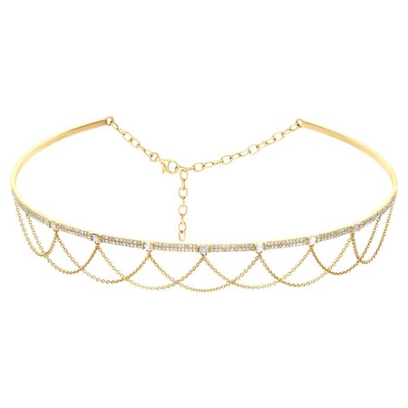 14k Yellow Gold Classic Choker Necklace with Diamond For Sale at 1stDibs