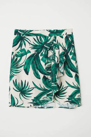 Patterned Wrap-front Skirt - Green