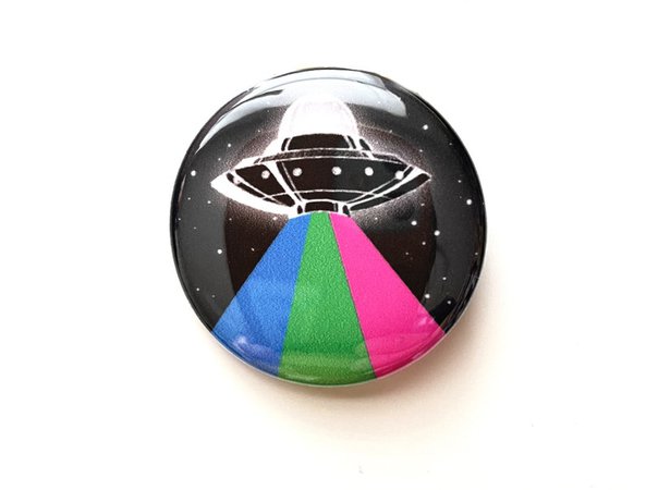 UFO Polysexual Pride Button - Pride Pin - LGBTQIA+ Pride UFO Pinback Buttons - Polysexual Flag [CowboyYeehaww]