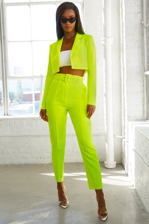 Bossy High Waisted Trousers in Neon Yellow