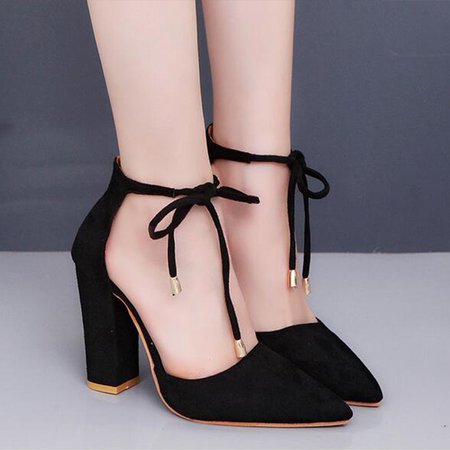 black closed toe heels with ankle strap