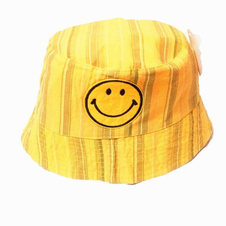 Yellow striped smiley face bucket hat