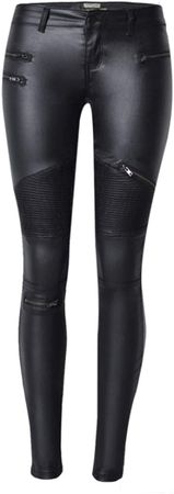 Aozu Low Waist PU Leather Black Pants Women Tight Skinny Motorcycle Denim Legging at Amazon Women’s Clothing store