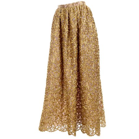 Mary McFadden Couture Evening Skirt in Gold Metallic Lace and Soutache New w/ Tags For Sale at 1stDibs