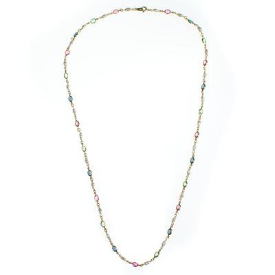 Vintage Petite Pink Blue Green Bezel Set Crystal Necklace with Genuine - Vintage Meet Modern