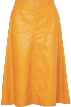 Faux Leather Midi Skirt - Yellow