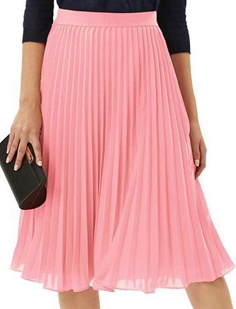 GRACE KARIN Women's Flared Pleated Ruffle Knitted A Line Chiffon Swing Skirt Pink S at Amazon Women’s Clothing store