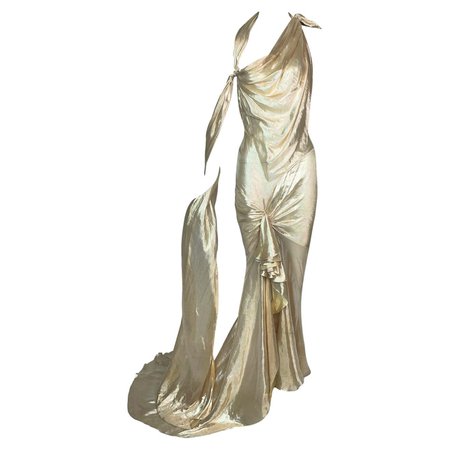 S/S 2004 Christian Dior John Galliano 40's Vixen Gold Liquid Lamé Gown Dress