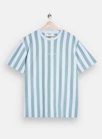 TOPMAN Green and Blue Stripe T-Shirt | Topshop