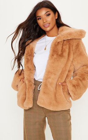 Beige Fur Jacket | Coats & Jackets | PrettyLittleThing