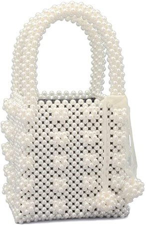 Amazon.com: Miuco Womens Beaded Handbags Handmade Weave Crystal Pearl Tote Bags Cream: Shoes