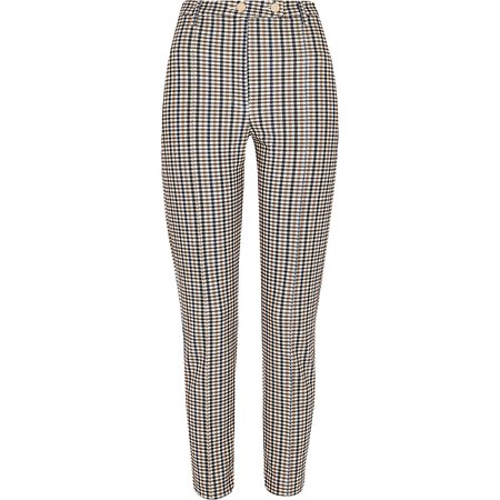Brown ponte check button trousers - Skinny Trousers - Trousers - women