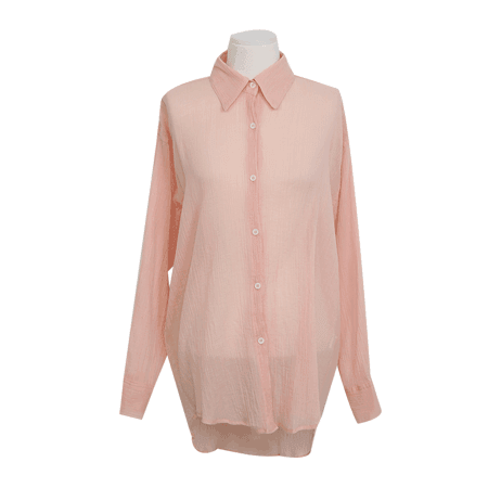 Sheer Crinkled Button-Down Shirt