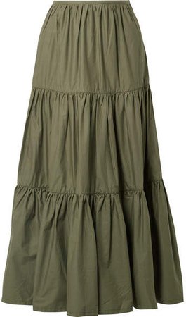 Tiered Cotton-poplin Maxi Skirt - Army green
