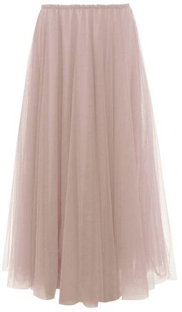 Elasticated Waist Tulle Maxi Skirt - Womens - Light Pink