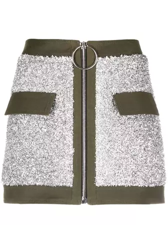 Balmain contrast-trim Zipped Skirt - Farfetch