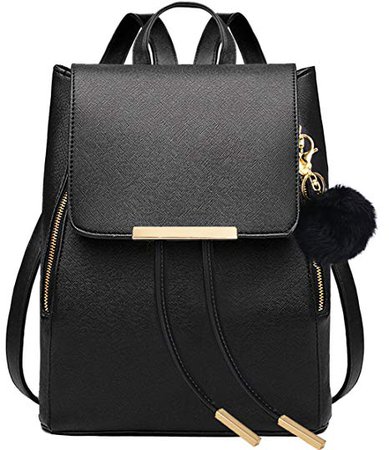 Amazon.com: COOFIT Black Faux Leather Backpack for Girls Schoolbag Casual Daypack (Black with Keychain): Gateway