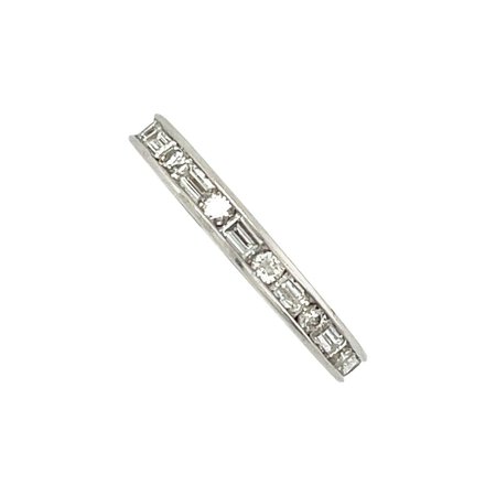 Vintage Platinum Diamond Baguette Round Wedding Band by Cartier For Sale at 1stDibs