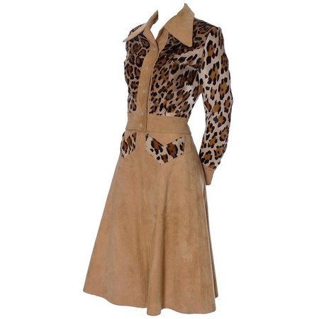1stdibs Skirt Suit - Henri Fensteur Suede Leopard Print Fur Vintage Skirt & Cropped Jacket Suede