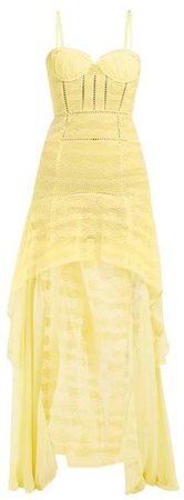 Contrast Panel Lace And Chiffon Gown - Womens - Yellow