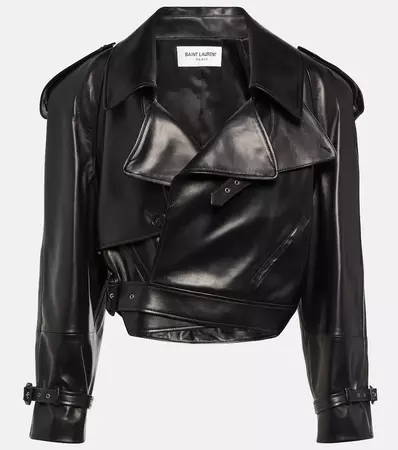 Saint Laurent - Cropped leather biker jacket | Mytheresa