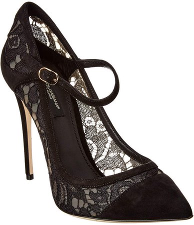 Mary Jane Suede & Lace Pump