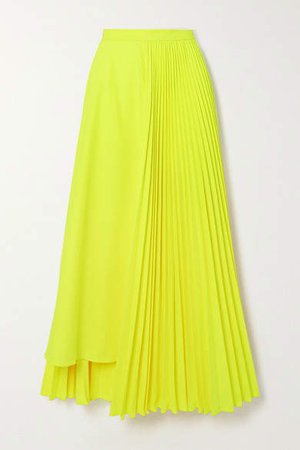 Christopher John Rogers - Neon Asymmetric Pleated Poplin Skirt - Lime green
