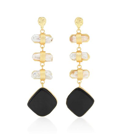 Peet Dullaert - Eolian reversible 14kt gold-plated earrings with pearls and onyx | mytheresa.com