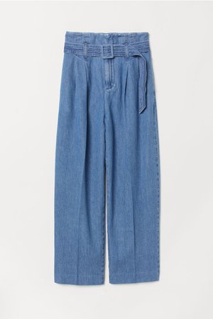 Paper bag trousers - Denim blue - Ladies | H&M US