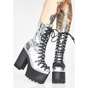 dollskill platform silver boots