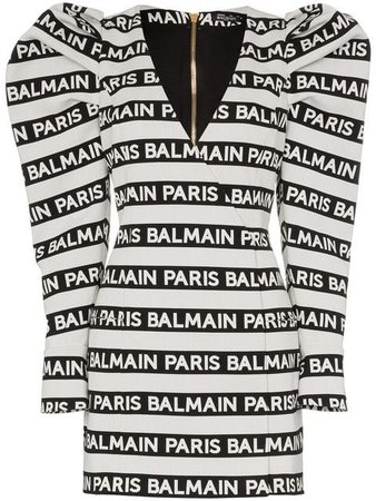 Balmain Structured Shoulder logo-striped mini-dress - Farfetch