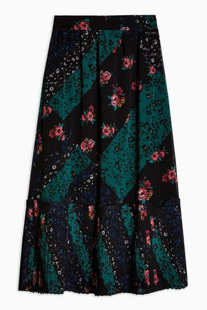 Patchwork Tiered Pleat Midi Skirt | Topshop