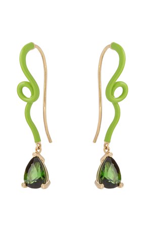 18k Yellow Gold Geri Pendant Earring With Green Tourmaline And Lime Green Enamel By Bea Bongiasca