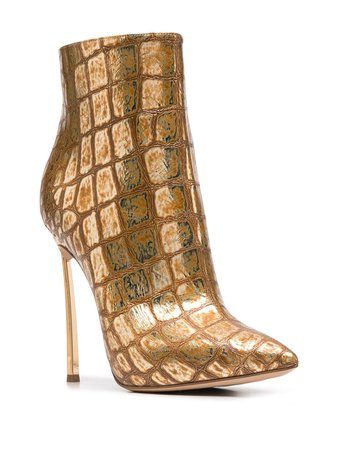 Casadei gold crocodile texture stiletto boots