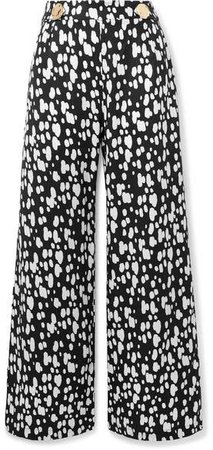 Embellished Printed Lyocell Wide-leg Pants - Black
