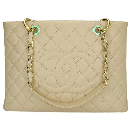 CHANEL Grand Shopping Tote (GST) Beige Clair Caviar with Gold Hardware 2011 For Sale at 1stdibs