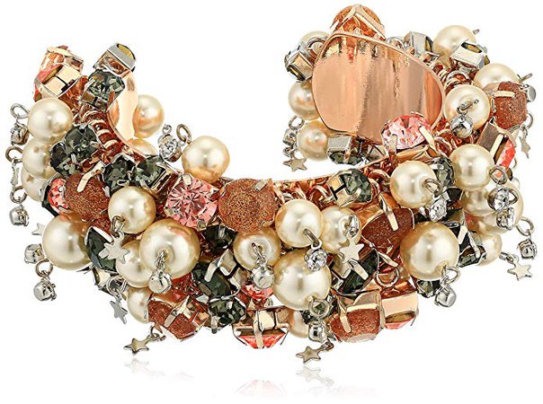 Betsey Johnson Mixed Stone & Pearl Shaky Cuff Bracelet, Blush, One Size: Clothing