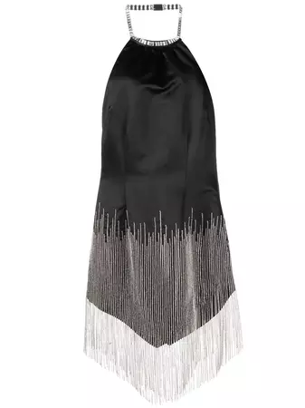Retrofete black halter silver Eos fringe Embellished Mini Dress