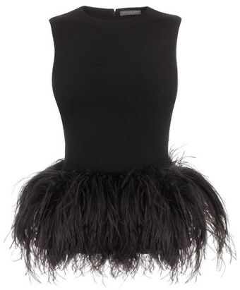 black feather trim fitted top