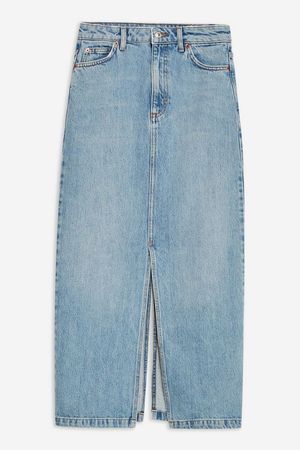 Blue Split Front Denim Midi Skirt | Topshop