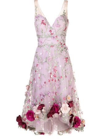 Marchesa Notte floral-appliqué embroidered sleeveless dress
