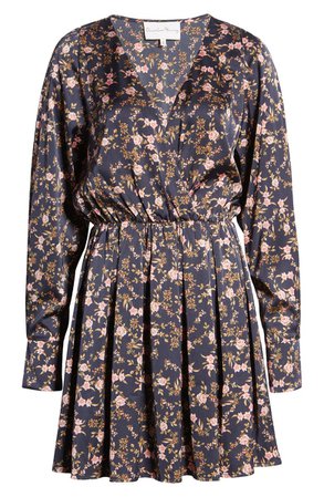 Charles Henry Pleated Long Sleeve Floral Minidress | Nordstrom